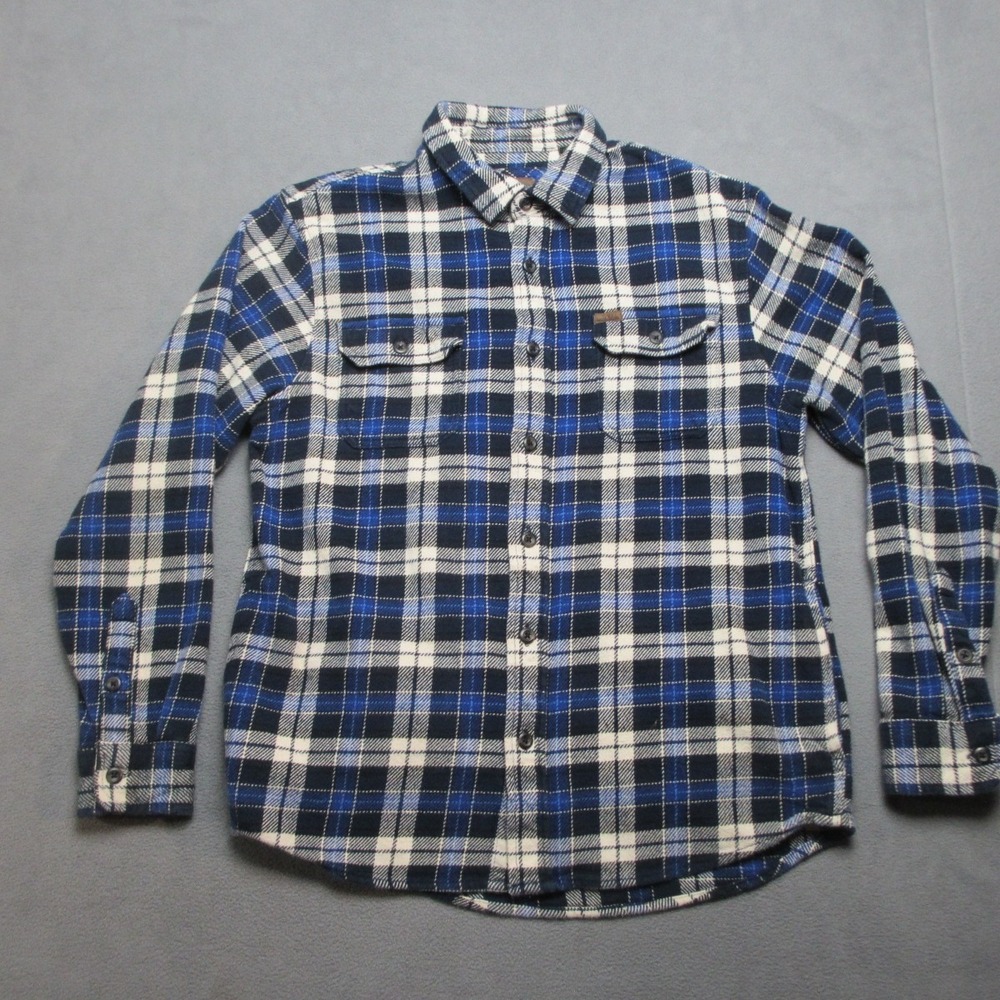 Orvis Shirt Men Medium Blue Plaid Flannel Casual Fishing Outdoor Button Up